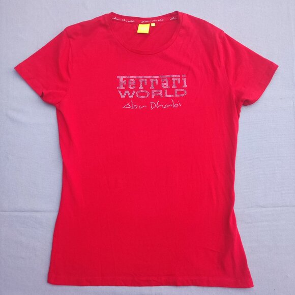 Ferrari World Abu Dhabi T-shirt women's size XL / US L red with gold rhinestones - Picture 1 of 10